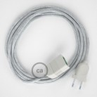Alargador eléctrico con cable textil RL01 Efecto Seda Glitter Blanco 2P 10A Made in Italy.