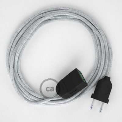 Alargador eléctrico con cable textil RL01 Efecto Seda Glitter Blanco 2P 10A Made in Italy.