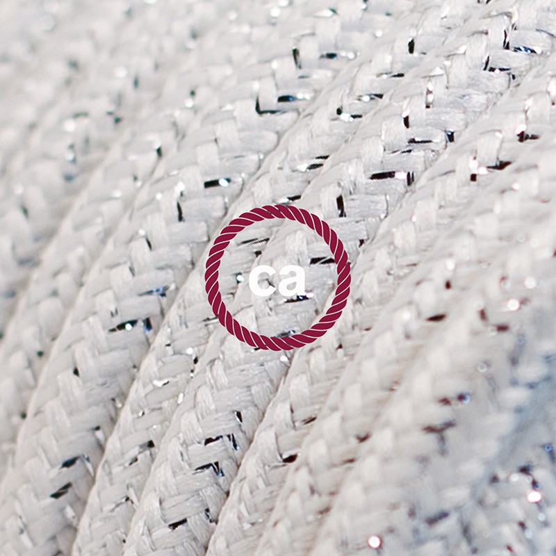 Alargador eléctrico con cable textil RL01 Efecto Seda Glitter Blanco 2P 10A Made in Italy.