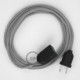 Alargador eléctrico con cable textil RL02 Efecto Seda Glitter Plateado 2P 10A Made in Italy.