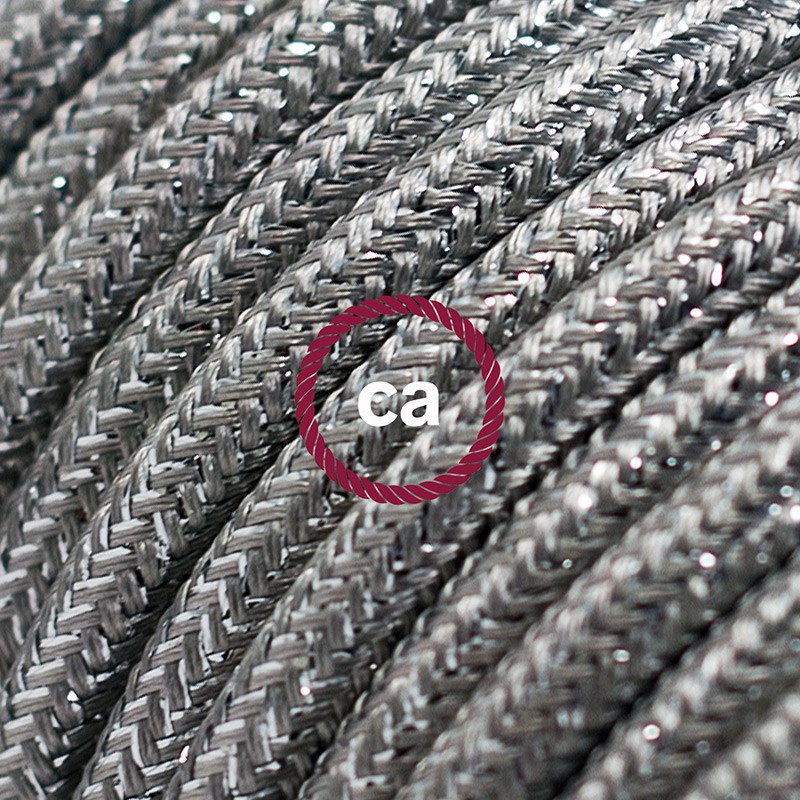 Alargador eléctrico con cable textil RL02 Efecto Seda Glitter Plateado 2P 10A Made in Italy.
