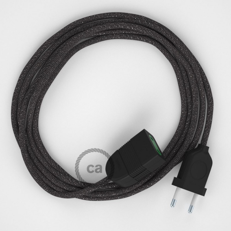 Alargador eléctrico con cable textil RL03 Efecto Seda Glitter Gris 2P 10A Made in Italy.