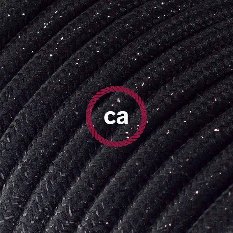 Alargador eléctrico con cable textil RL04 Efecto Seda Glitter Negro 2P 10A Made in Italy.