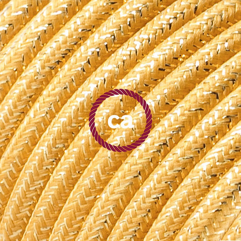 Alargador eléctrico con cable textil RL05 Efecto Seda Glitter Dorado 2P 10A Made in Italy.