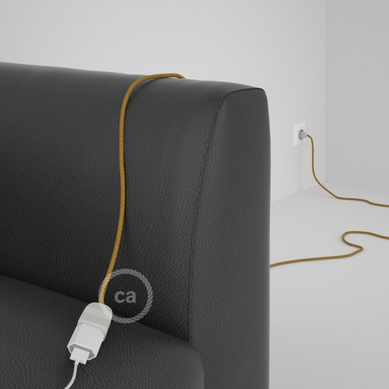 Alargador eléctrico con cable textil RL05 Efecto Seda Glitter Dorado 2P 10A Made in Italy.