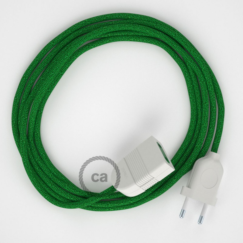 Alargador eléctrico con cable textil RL06 Efecto Seda Glitter Verde 2P 10A Made in Italy.