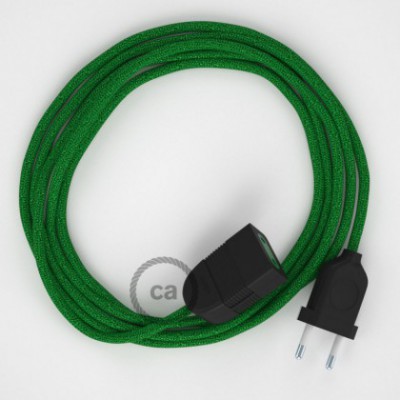 Alargador eléctrico con cable textil RL06 Efecto Seda Glitter Verde 2P 10A Made in Italy.