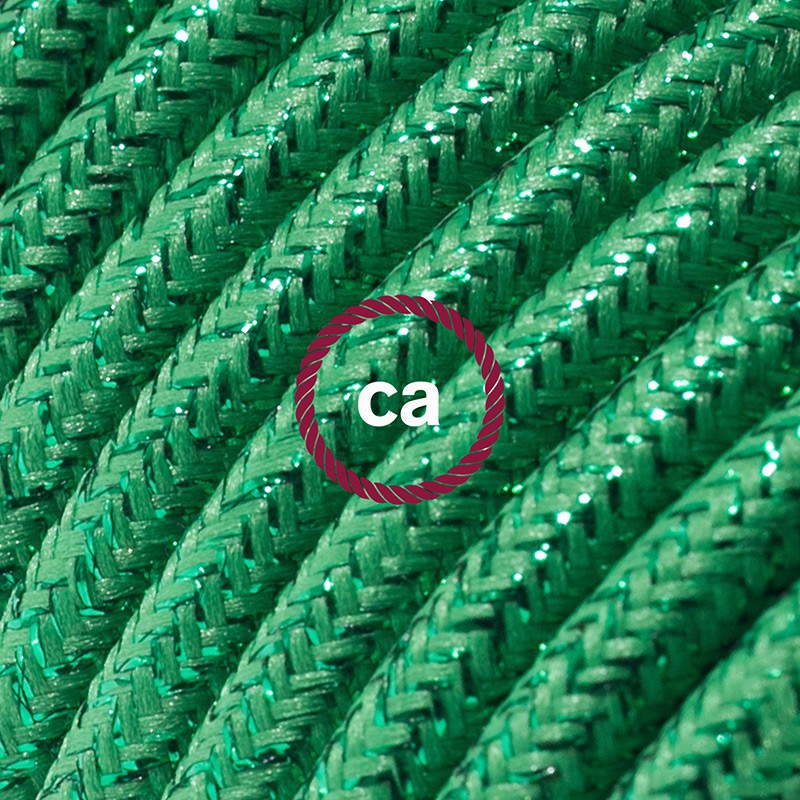 Alargador eléctrico con cable textil RL06 Efecto Seda Glitter Verde 2P 10A Made in Italy.
