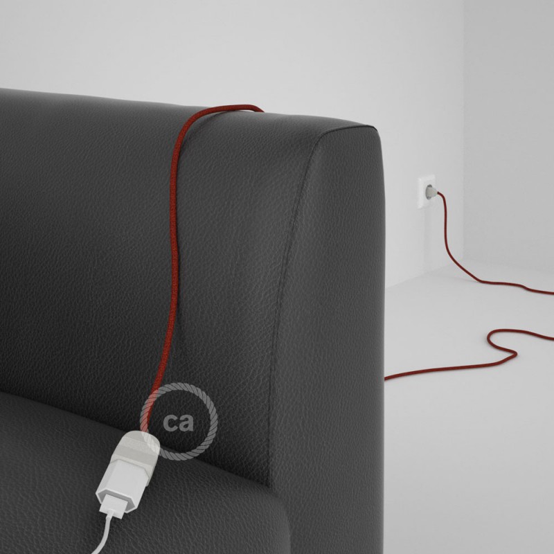 Alargador eléctrico con cable textil RL09 Efecto Seda Glitter Rojo 2P 10A Made in Italy.