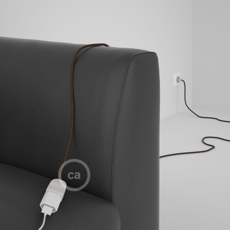 Alargador eléctrico con cable textil RL13 Efecto Seda Glitter Marrón 2P 10A Made in Italy.
