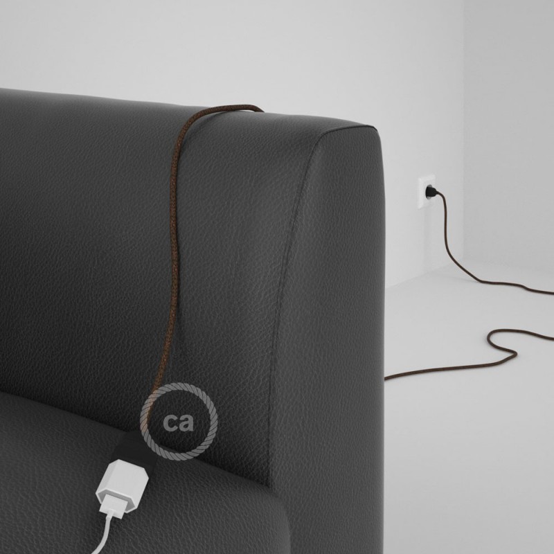 Alargador eléctrico con cable textil RL13 Efecto Seda Glitter Marrón 2P 10A Made in Italy.