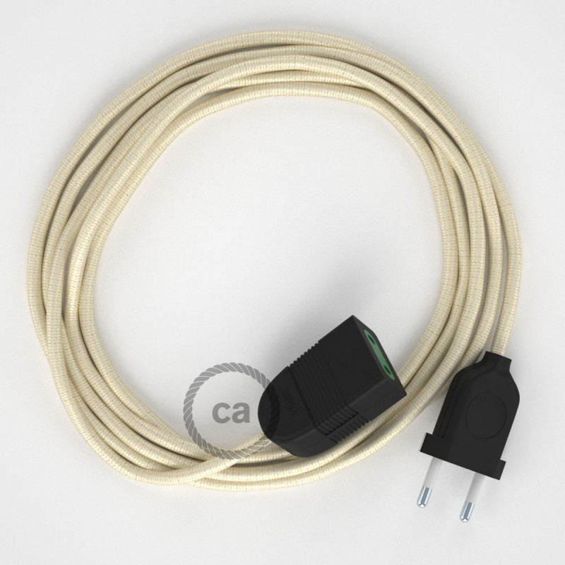 Alargador eléctrico con cable textil RM00 Efecto Seda Marfil 2P 10A Made in Italy.