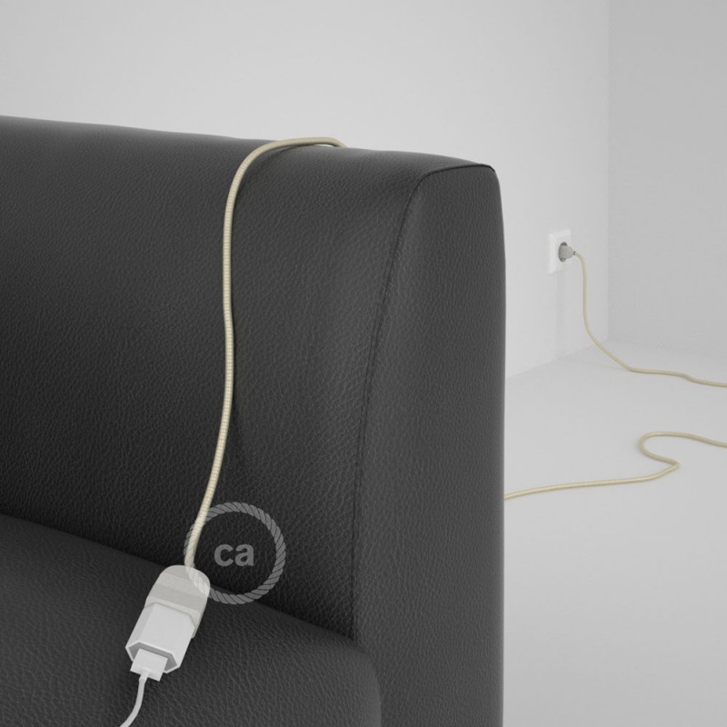 Alargador eléctrico con cable textil RM00 Efecto Seda Marfil 2P 10A Made in Italy.