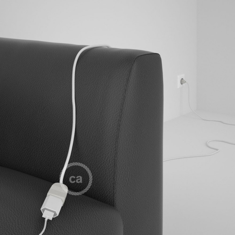 Alargador eléctrico con cable textil RM01 Efecto Seda Blanco 2P 10A Made in Italy.