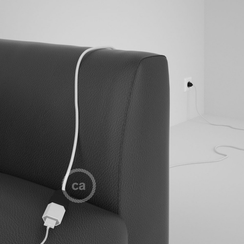 Alargador eléctrico con cable textil RM01 Efecto Seda Blanco 2P 10A Made in Italy.