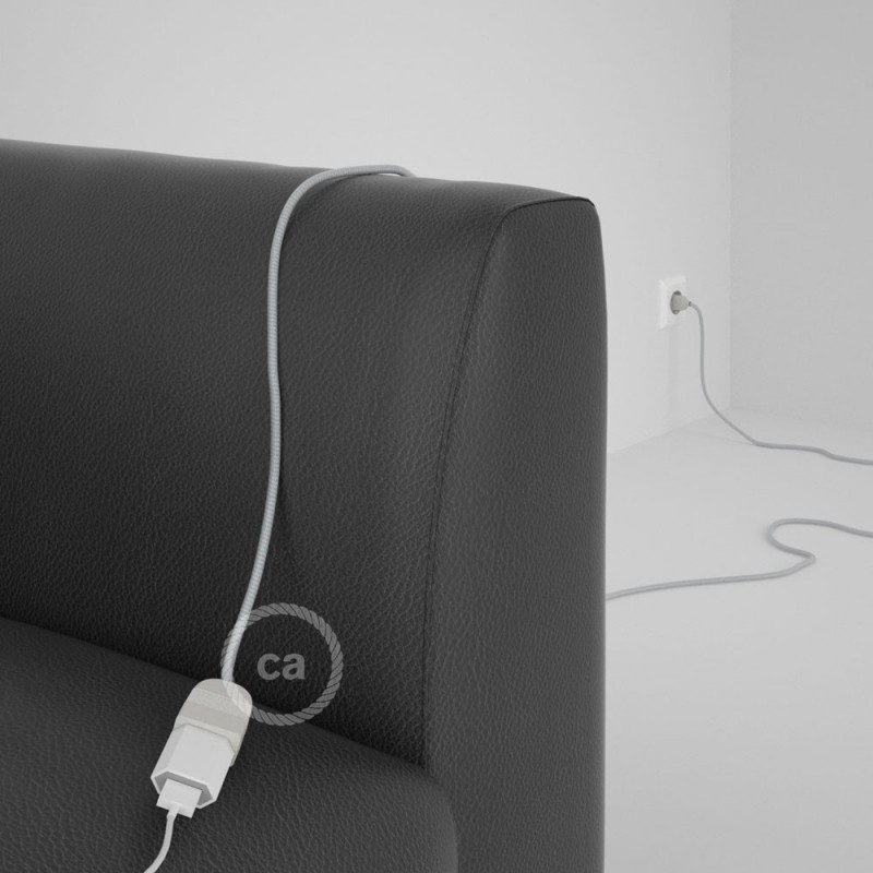 Alargador eléctrico con cable textil RM02 Efecto Seda Plateado 2P 10A Made in Italy.
