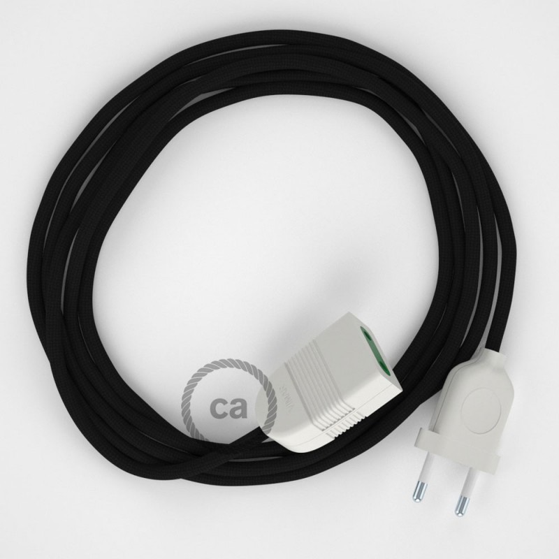 Alargador eléctrico con cable textil RM04 Efecto Seda Negro 2P 10A Made in Italy.