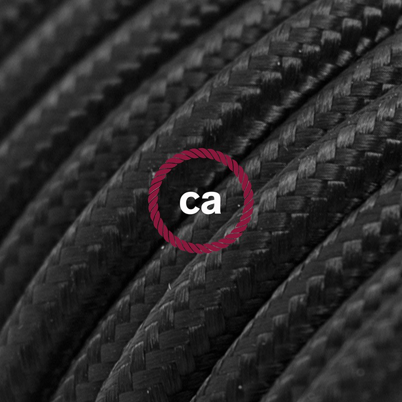 Alargador eléctrico con cable textil RM04 Efecto Seda Negro 2P 10A Made in Italy.
