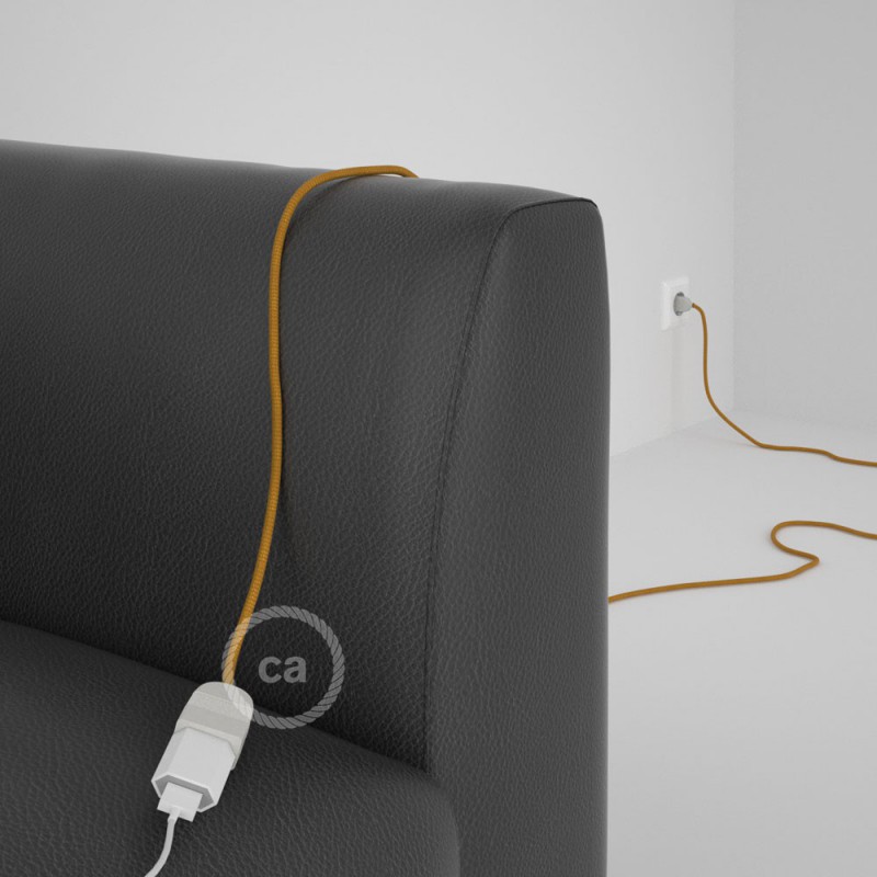 Alargador eléctrico con cable textil RM05 Efecto Seda Dorado 2P 10A Made in Italy.