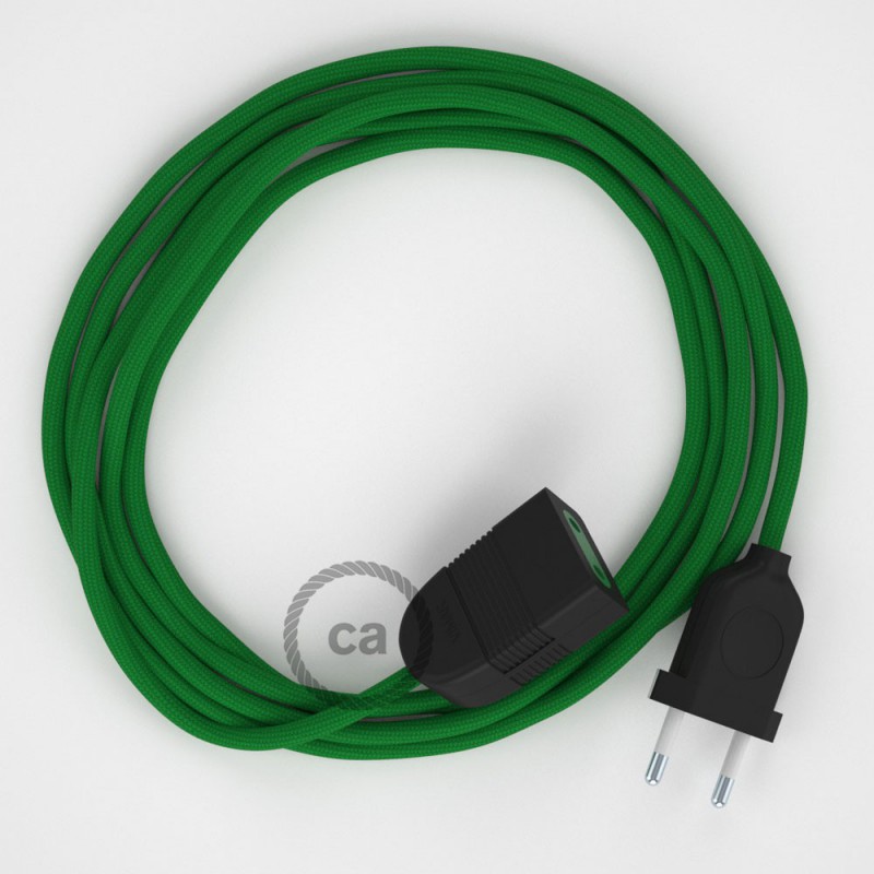 Alargador eléctrico con cable textil RM06 Efecto Seda Verde 2P 10A Made in Italy.