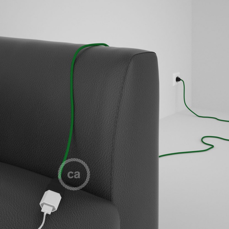 Alargador eléctrico con cable textil RM06 Efecto Seda Verde 2P 10A Made in Italy.