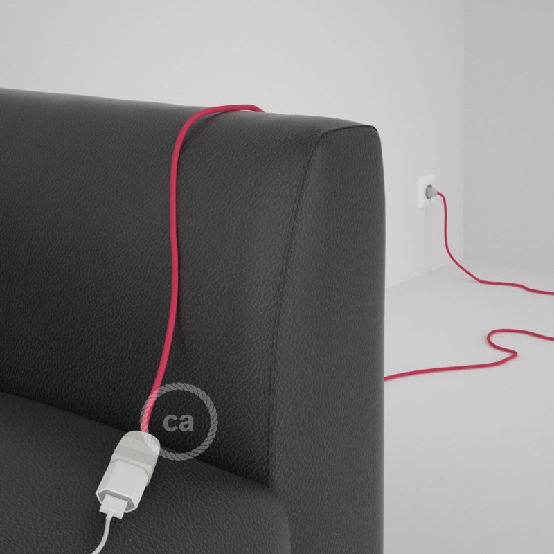 Alargador eléctrico con cable textil RM08 Efecto Seda Fuchsia 2P 10A Made in Italy.