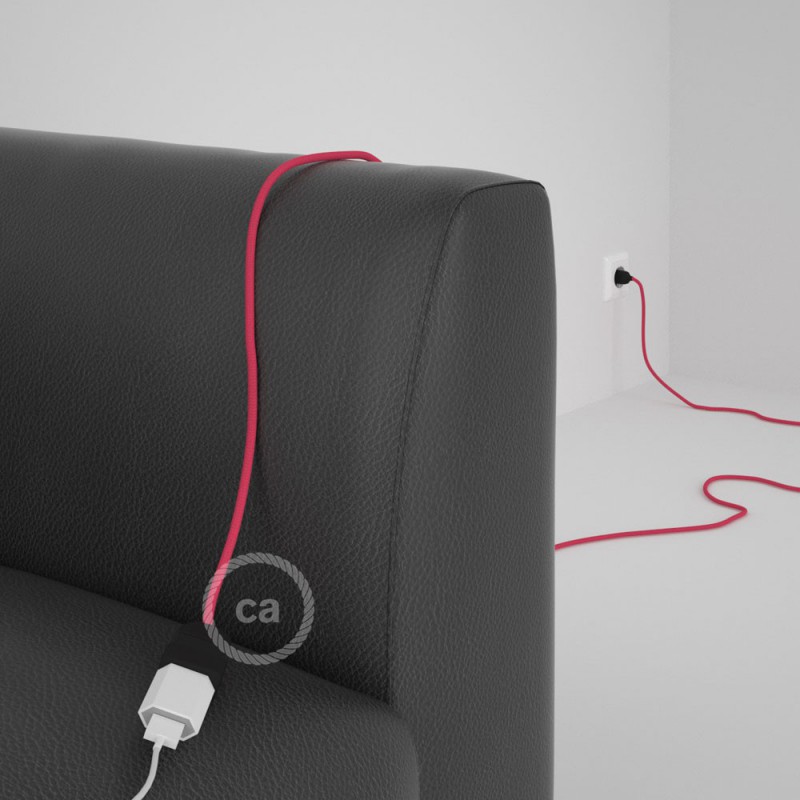 Alargador eléctrico con cable textil RM08 Efecto Seda Fuchsia 2P 10A Made in Italy.