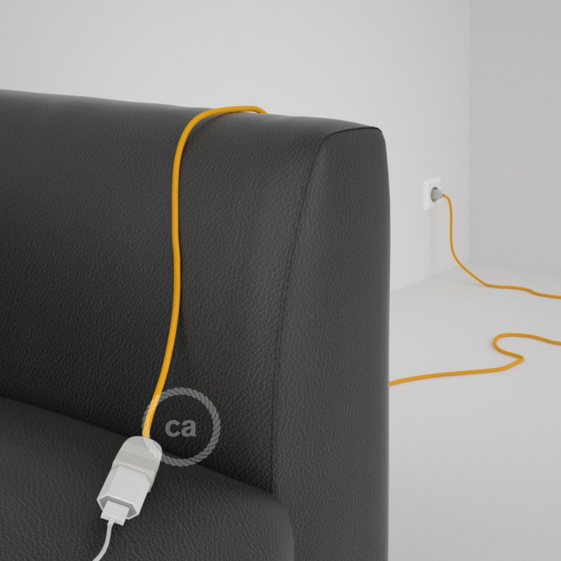 Alargador eléctrico con cable textil RM10 Efecto Seda Amarillo 2P 10A Made in Italy.