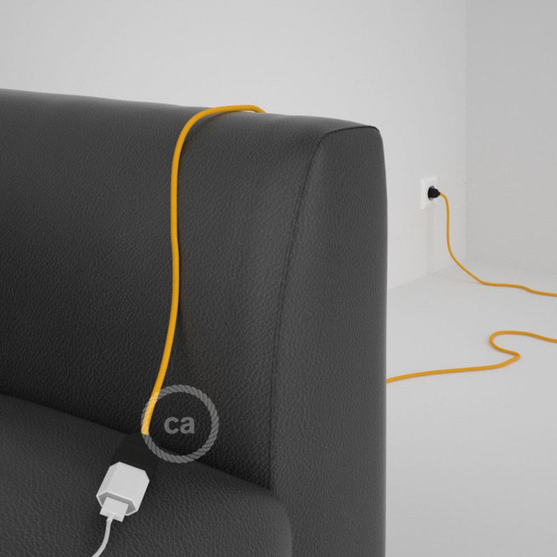 Alargador eléctrico con cable textil RM10 Efecto Seda Amarillo 2P 10A Made in Italy.