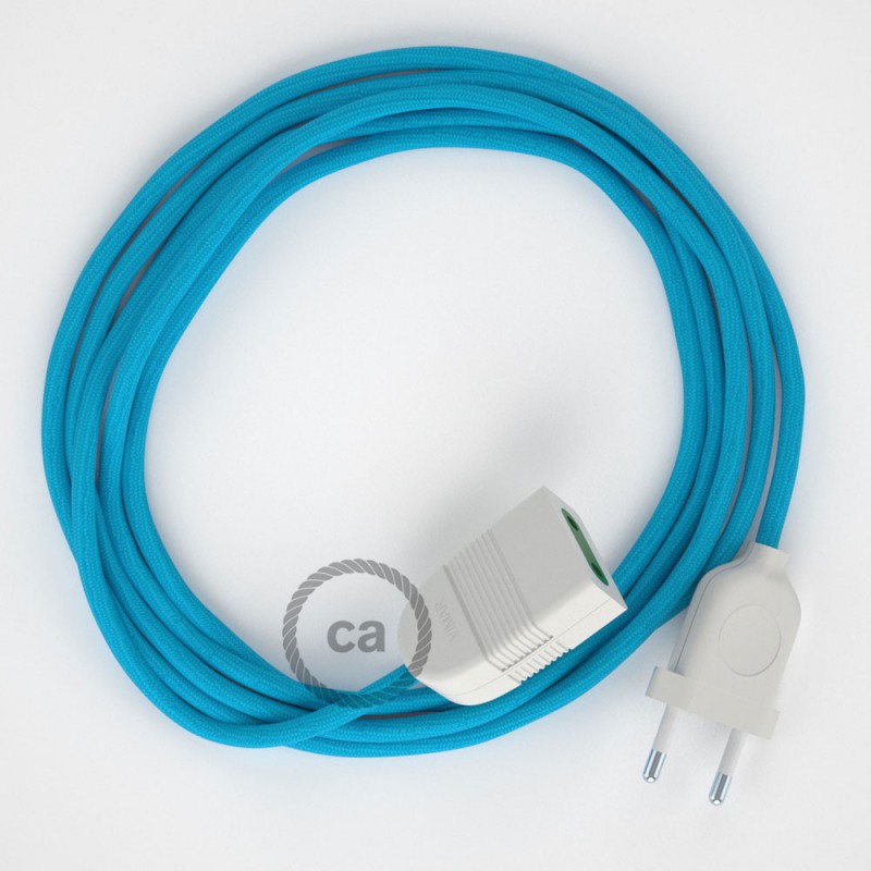 Alargador eléctrico con cable textil RM11 Efecto Seda Celeste 2P 10A Made in Italy.