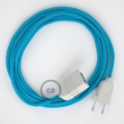 Alargador eléctrico con cable textil RM11 Efecto Seda Celeste 2P 10A Made in Italy.