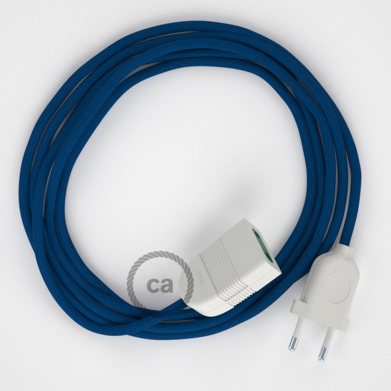 Alargador eléctrico con cable textil RM12 Efecto Seda Azul 2P 10A Made in Italy.