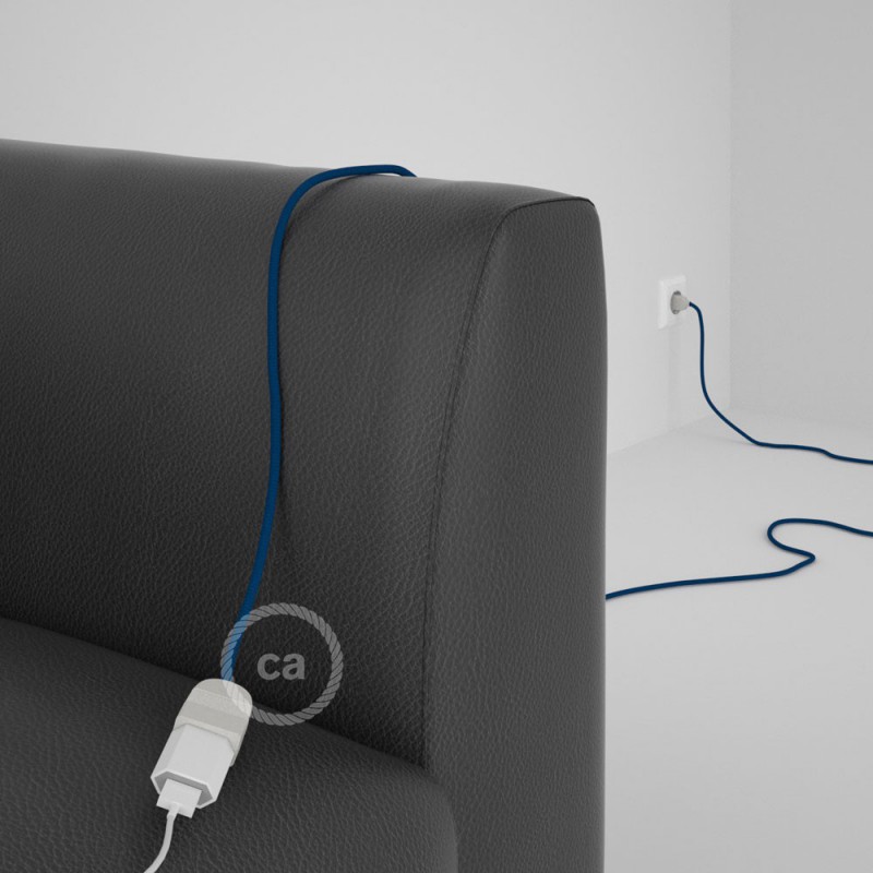 Alargador eléctrico con cable textil RM12 Efecto Seda Azul 2P 10A Made in Italy.