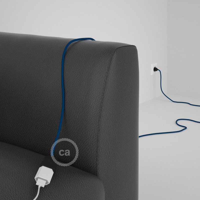 Alargador eléctrico con cable textil RM12 Efecto Seda Azul 2P 10A Made in Italy.