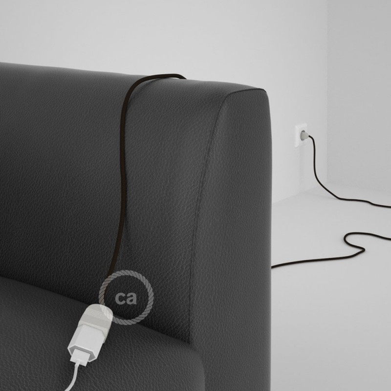 Alargador eléctrico con cable textil RM13 Efecto Seda Marrón 2P 10A Made in Italy.
