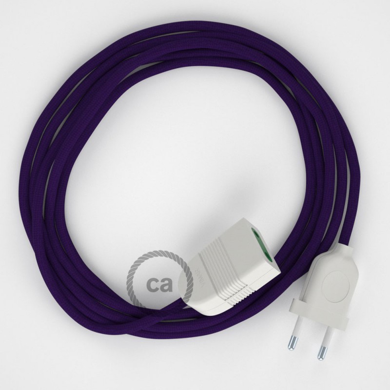 Alargador eléctrico con cable textil RM14 Efecto Seda Púrpura 2P 10A Made in Italy.