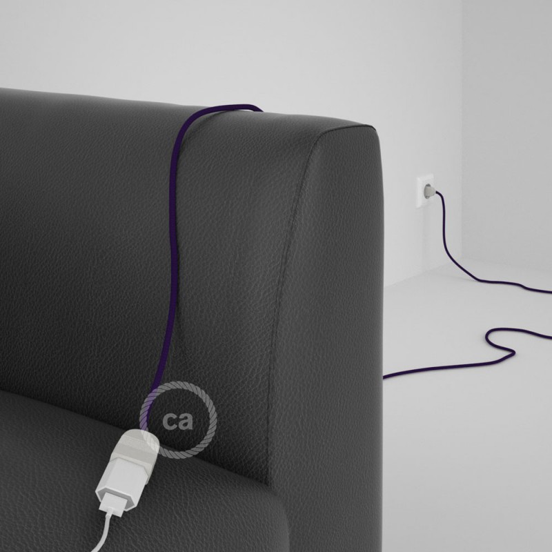 Alargador eléctrico con cable textil RM14 Efecto Seda Púrpura 2P 10A Made in Italy.