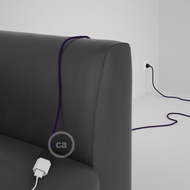 Alargador eléctrico con cable textil RM14 Efecto Seda Púrpura 2P 10A Made in Italy.