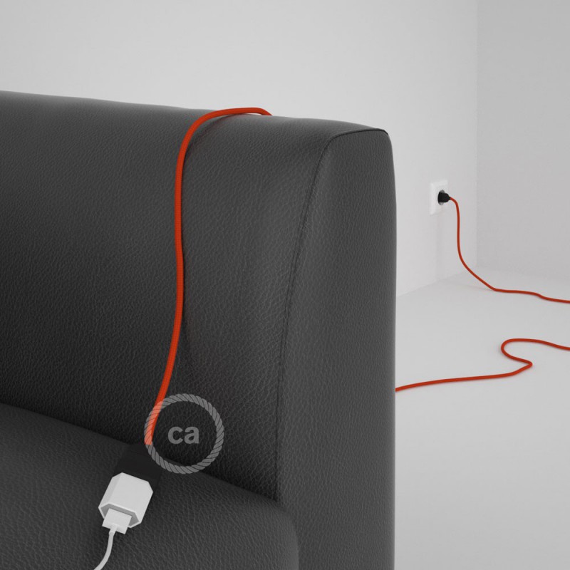 Alargador eléctrico con cable textil RM15 Efecto Seda Naranja 2P 10A Made in Italy.