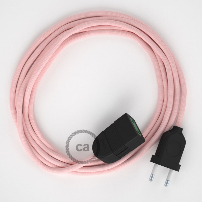 Alargador eléctrico con cable textil RM16 Efecto Seda Rosa Bebé 2P 10A Made in Italy.