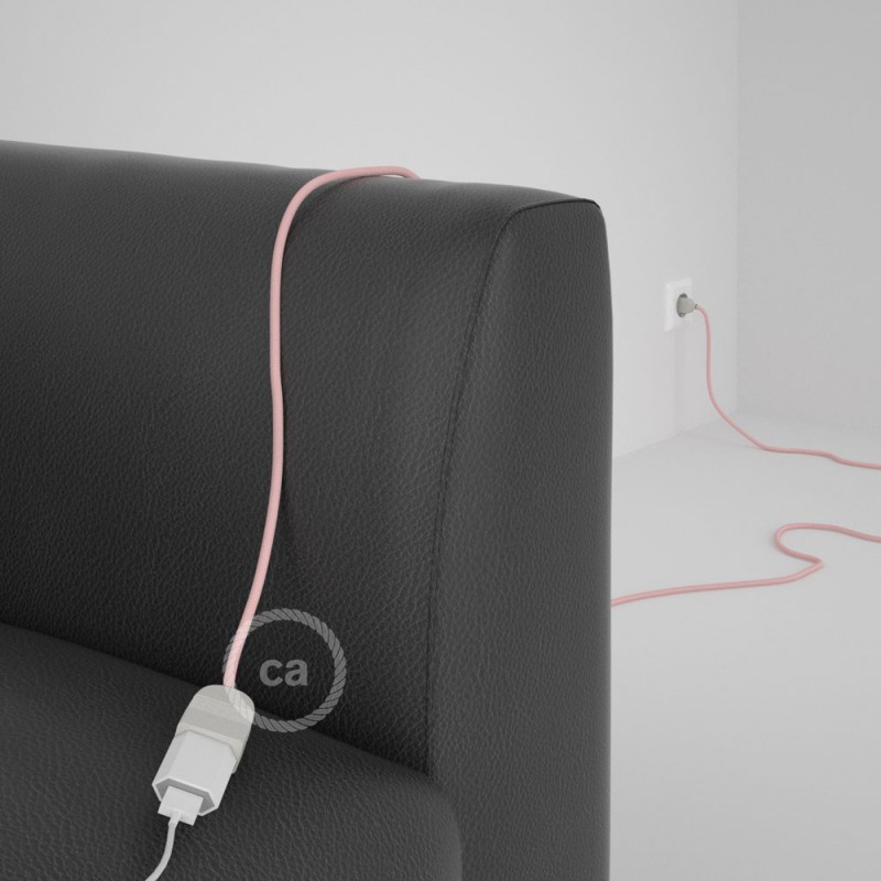 Alargador eléctrico con cable textil RM16 Efecto Seda Rosa Bebé 2P 10A Made in Italy.