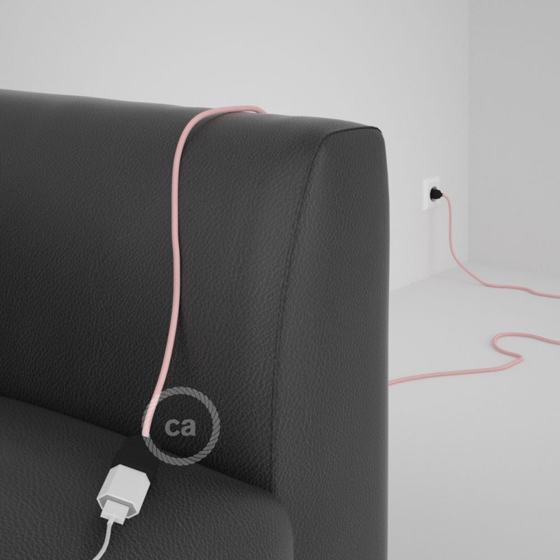 Alargador eléctrico con cable textil RM16 Efecto Seda Rosa Bebé 2P 10A Made in Italy.