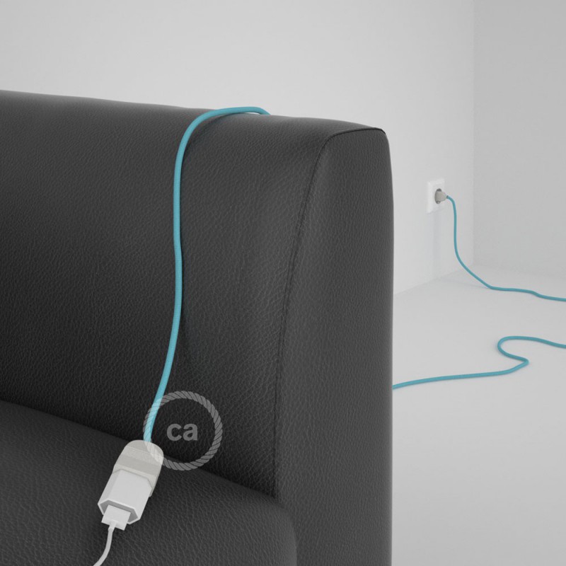 Alargador eléctrico con cable textil RM17 Efecto Seda Celeste Bebé 2P 10A Made in Italy.
