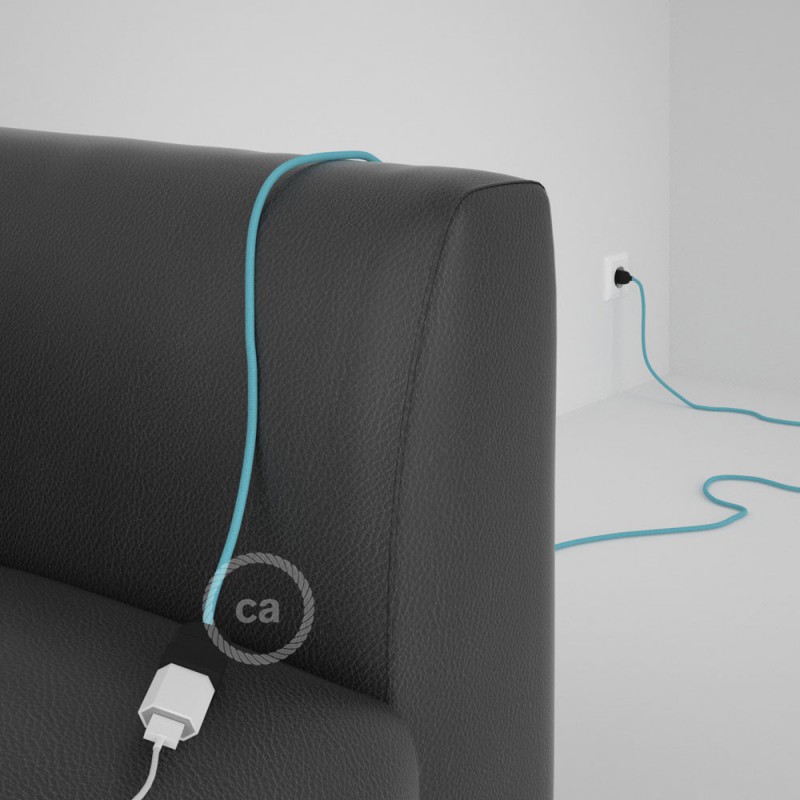 Alargador eléctrico con cable textil RM17 Efecto Seda Celeste Bebé 2P 10A Made in Italy.
