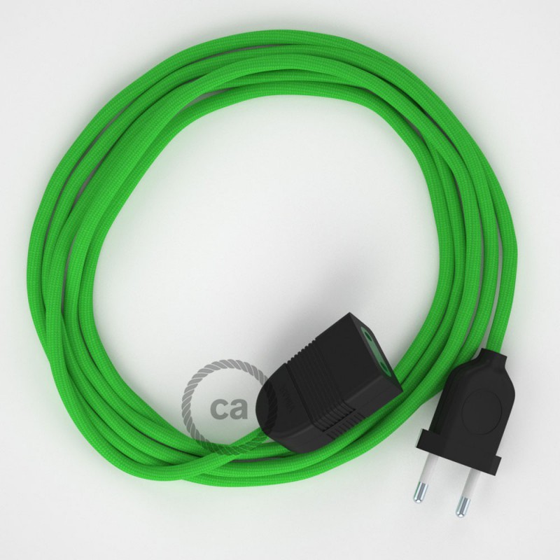 Alargador eléctrico con cable textil RM18 Efecto Seda Verde Lima 2P 10A Made in Italy.