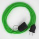 Alargador eléctrico con cable textil RM18 Efecto Seda Verde Lima 2P 10A Made in Italy.