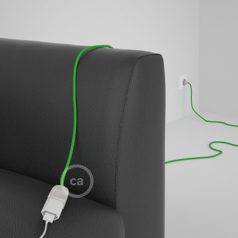 Alargador eléctrico con cable textil RM18 Efecto Seda Verde Lima 2P 10A Made in Italy.