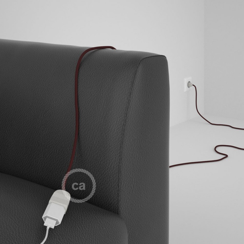 Alargador eléctrico con cable textil RM19 Efecto Seda Burdeos 2P 10A Made in Italy.