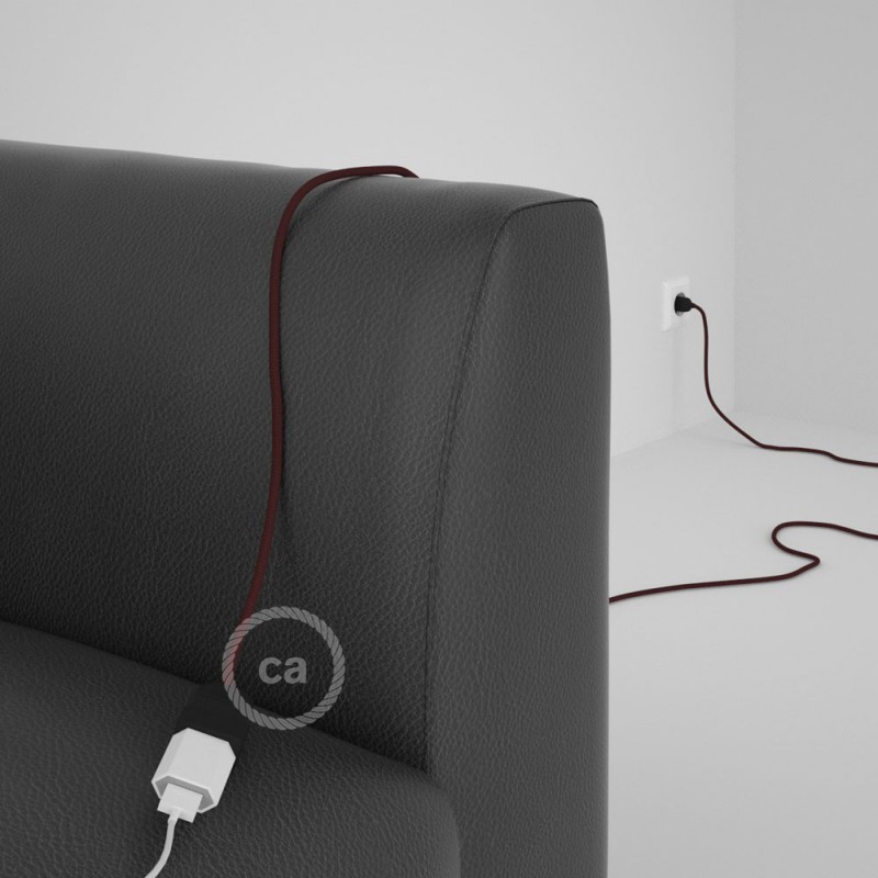 Alargador eléctrico con cable textil RM19 Efecto Seda Burdeos 2P 10A Made in Italy.