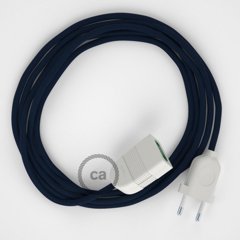 Alargador eléctrico con cable textil RM20 Efecto Seda Azul Marino 2P 10A Made in Italy.
